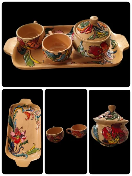 ست فنجان میناکاری طرح  گلی